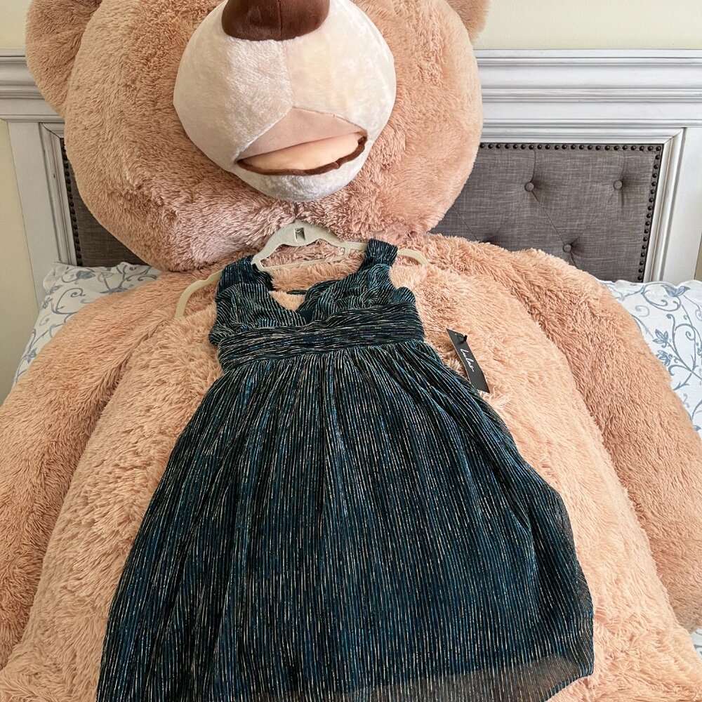 Lulu's Ailey Gold & Teal Skater Dress